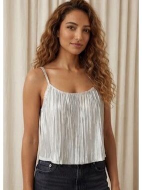 Silver Top- Spaghetti Strap Pleated Cami Top -Top Shop